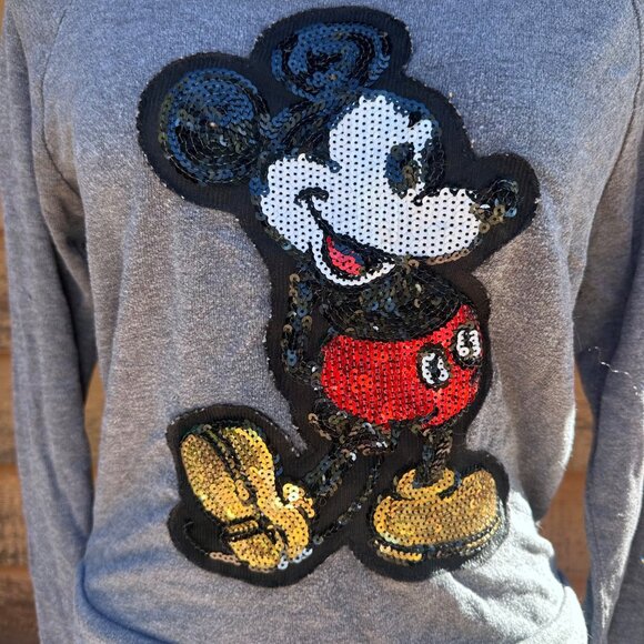 Disney Mickey Mouse Sequin Long Sleeve Gray Top Womens Size S - Picture 4 of 9